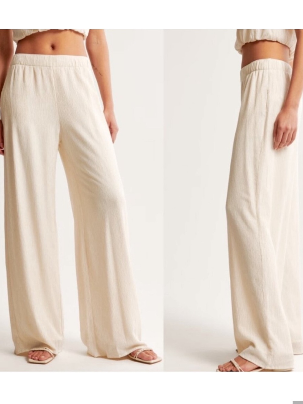 Abercrombie & Fitch Ivory Crinkle Textured Pull On Pants